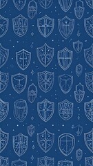 Naklejka premium Blueprint design of various heraldic shields on a dark blue background