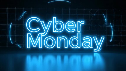 Glowing Neon Cyber Monday Text Animation Digital Online Shopping Sale Event