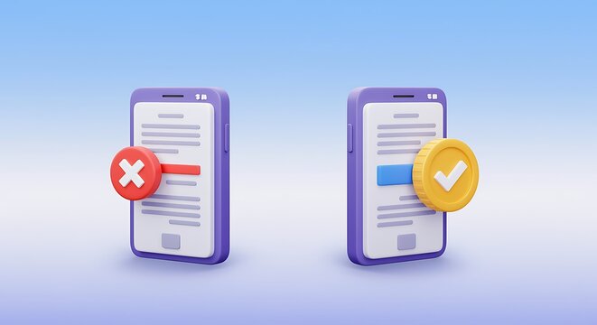 Digital confirmation and rejection icons on smartphones for transaction validation - Powered by Adobe