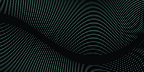Abstract background with waves for banner. Medium banner size. Vector background with lines. Element for design isolated on black. Black, green and blue. Ocean, night, card
