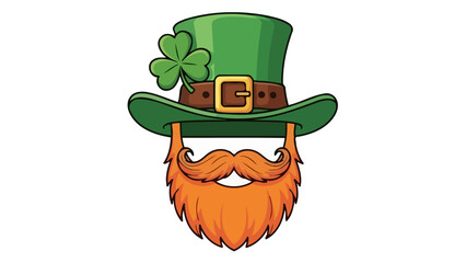 Leprechaun with green hat, shamrock and red beard illustration.