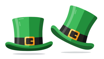 Two green leprechaun hats with black bands and gold buckles.