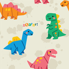 Obraz premium Cute Colorful Dinosaur Cartoon Seamless Pattern for Kids 