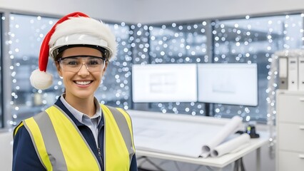 Holiday Tech Workplace – Engineer Wearing Santa Hat