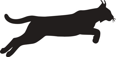 Leaping Lynx Silhouette – Isolated on Transparent Background Black Wild Cat Vector Illustration