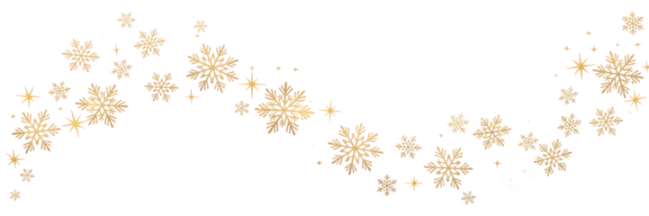 Golden snowflake bokeh lights isolated on transparent background