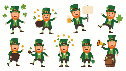 Collection of St. Patrick's Day leprechaun cartoon characters in various poses.