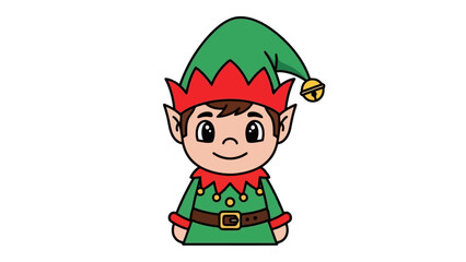 Illustration of a cute Christmas elf with green hat and outfit.
