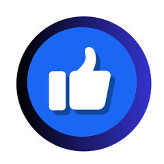 White thumbs up icon on blue circle isolated on transparent background