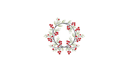 Hand-drawn Red Berry and Green Leaf Wreath Illustration