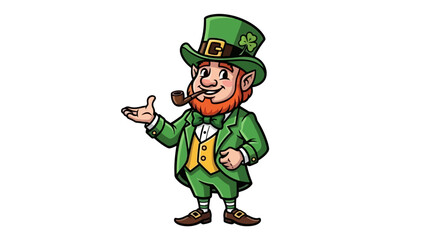 St Patrick's Day Leprechaun Character in Green Suit and Hat with Pipe