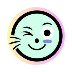 Winking smiley face with cat whiskers isolated on transparent background