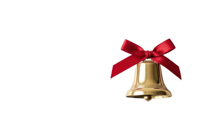 Isolated Golden Christmas Bell with Red Bow on White Background