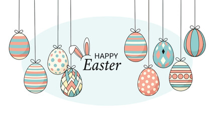 Festive Easter Egg Decorations with Bunny Ears and Happy Easter Message