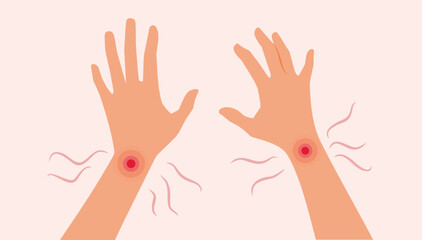 Hands with Joint Pain Medical Concept Vector Illustration. person having physical difficulties from aging or injury
