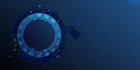 Abstract blue technology background with circuit board and circle elements