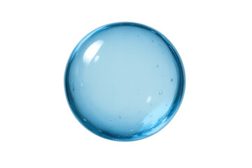 Blue transparent liquid gel sphere featuring internal bubbles and reflections, representing hydration, purity, and scientific concepts. Transparent background