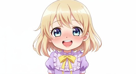 Fototapeta premium Animated Toddler Portrait: A radiant young child, with a cascade of blonde hair and captivating eyes, radiates pure happiness through an infectious smile, exuding a sense of charm and innocence.