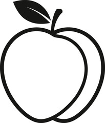 Minimal Peach Outline Silhouette – Isolated on Transparent Background Black Fruit Vector Illustration