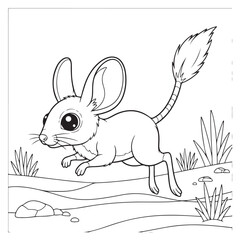 Adorable cartoon jerboa leaping through desert landscape, perfect for children's books and educational materials