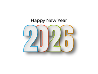 Happy New Year 2026 text design in png