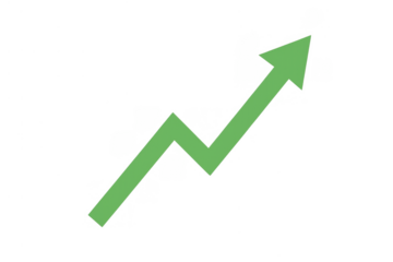 Green arrow graph showing financial market growth, business progress, and upward trend success on transparent background