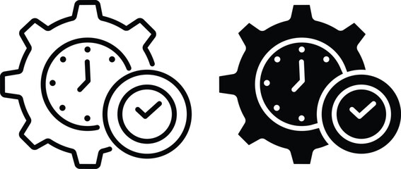 Time Management Gear Cogwheel Productivity Efficiency System Process Optimization Clock Icon Vector Silhouette and Pictogram..eps
