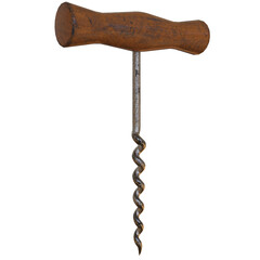 corkscrew with cork isolated 3d rendered illustration