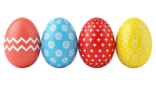 Vibrant Easter egg arrangement showcasing intricate geometric and floral patterns in festive hues - Powered by Adobe