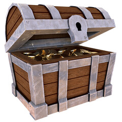 wooden treasure chest 3D render isolated illustration