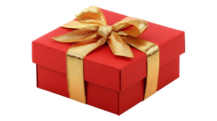 Obraz premium Red Gift Box with Golden Ribbon and Bow on White Background