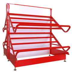Double shelving store empty Red 3D render isolated illustration