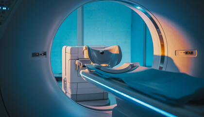 Medical diagnostic imaging scanner in a sterile hospital room for CT scans and MRI procedures