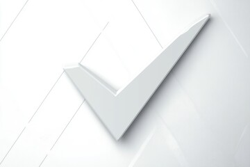 Three-dimensional white check mark icon casting shadows on a white textured wall with bright lighting and clean minimalist aesthetic