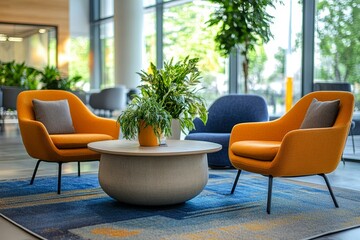 Cozy and inviting office lounge area, ideal for relaxation or informal meetings, with modern design and comfortable seating, Generative AI