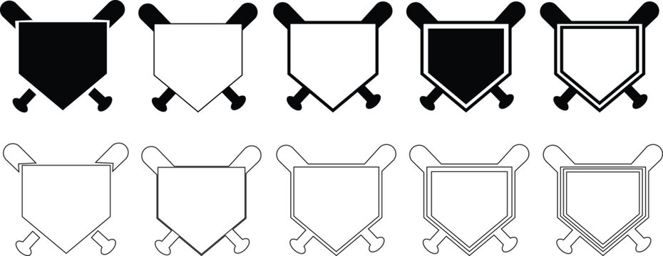 Baseball Home Plate Icon set Vector represents the classic symbol of baseball gameplay, competition, sports strategy in a clean, minimal, and modern outline design capturing its importance in scoring.