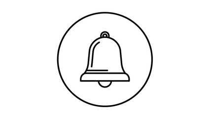 Line art bell icon in circle, notification alert symbol, flat design concept isolated on white background, Vector
