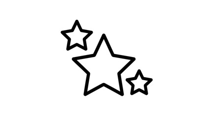 Outline stars vector icon: three various sized black line art star symbols isolated on white background, Vector