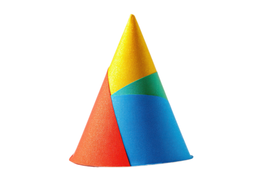 Colorful party hat with geometric sections on black background birthday celebration, Png On White Background, Isolated on Transparent Background, Cut Out - Powered by Adobe