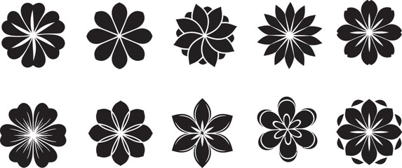 Abstract geometric flower icons collection. a versatile set of vector floral shapes for branding, decoration, and web design.
