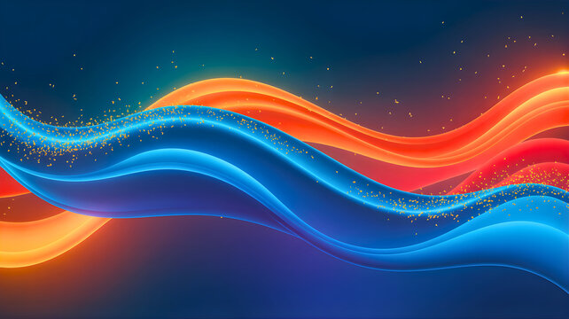 Abstract Fluid Wave Design Orange and Blue Colors with Sparkles for a Modern Background