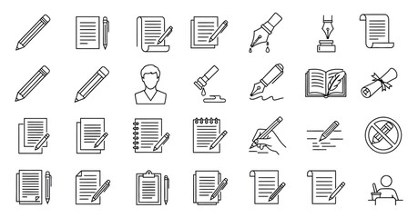 Hand drawn document and writing icon set illustration