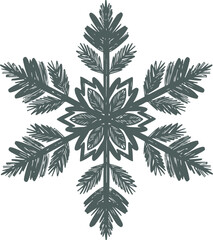 Hand-Drawn Botanical Winter Snowflake Vector Motif