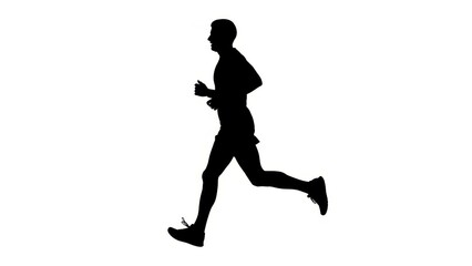 Obraz premium Silhouette of a man running on a white background promoting fitness and health activities