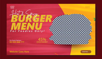 Delicious hot and spicy burger menu for foodies with a 45 discount offer and website information