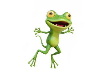 Obraz premium Cheerful Cartoon Frog with Bright Eyes and Playful Expression Jumping in Excitement