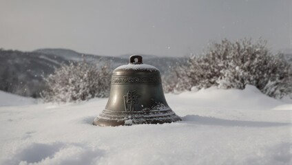 Bell buried in snow on a winter day.