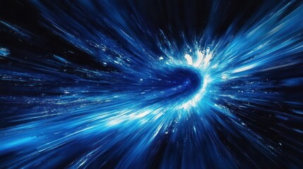 Dynamic swirl of bright blue and white light streaks creating a vortex effect against a dark background conveying motion and energy
