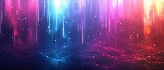 Abstract vibrant background with glowing vertical neon lines and sparkles over a dark textured surface, creating a futuristic and magical atmosphere