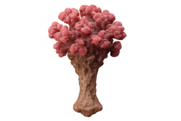 Fantasy alien plant featuring a pink, textured top and a brown, organic trunk, ideal for science fiction and surreal themes